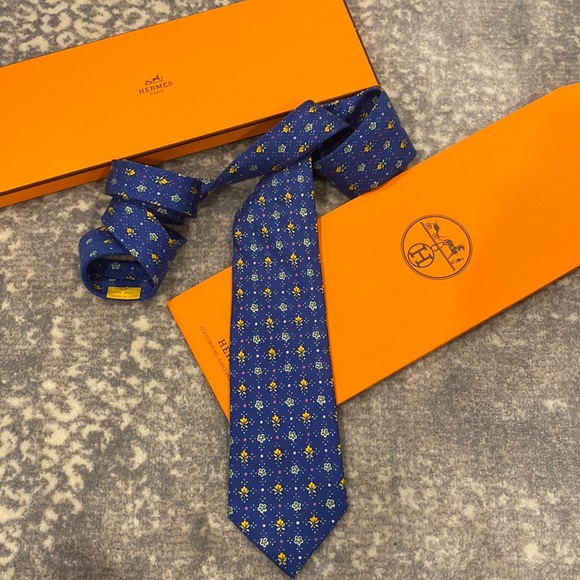 Hermes Other - HERMES 7904 TIE IN BLUE WITH LOVELY FLOWERS